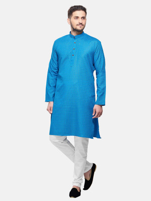 Shiwam Ethnix Men Printed A-line Kurta(Blue)