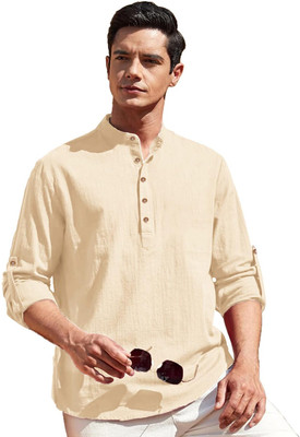 Yugnik Men Solid Straight Kurta(Beige)