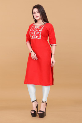 Jayshree Fab Women Embroidered A-line Kurta(Red)