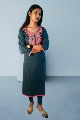 first pink fashion Women Embroidered A-line Kurta(Grey)