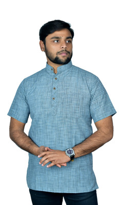 Divine creation Men Self Design Straight Kurta(Blue)