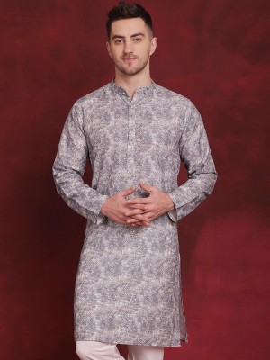 ANOUK Men Printed Straight Kurta(Grey)