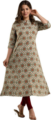 Jaipur Vogue Women Block Print A-line Kurta(Light Green)