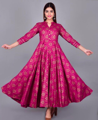 ASHLEY FASHION Women Printed Anarkali Kurta(Pink)