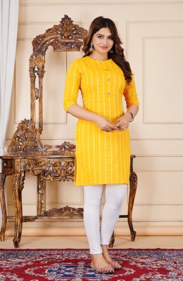 Nikita Textile Women Striped A-line Kurta(Yellow)