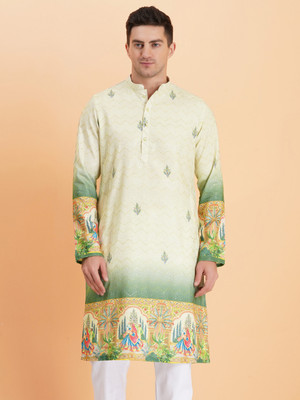 SG LEMAN Men Printed Straight Kurta(Green)