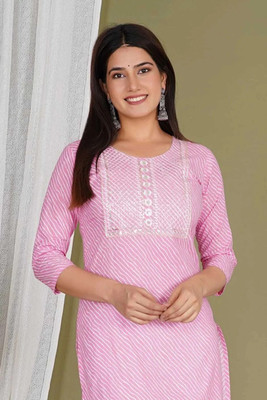 moxica Women Leheriya Straight Kurta(Pink)