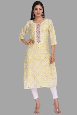 Blissfab Women Self Design Straight Kurta(Yellow)