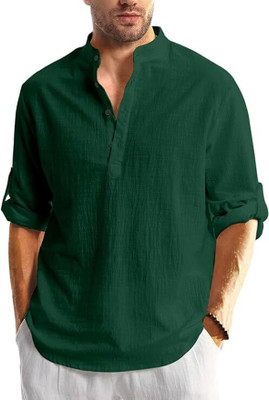 FireFish Men Solid A-line Kurta(Green)