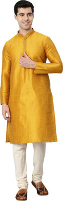 Manthan Men Self Design Straight Kurta(Yellow)