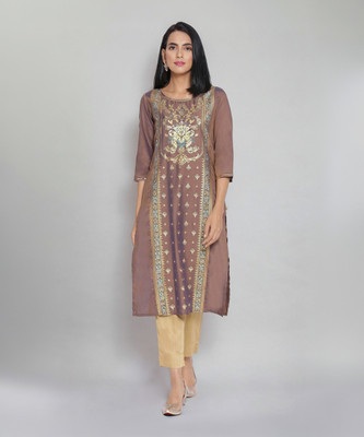 Aurelia Women Printed Straight Kurta(Brown)