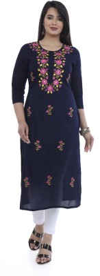 ELVISH JAIPUR Women Embroidered Straight Kurta(Dark Blue)