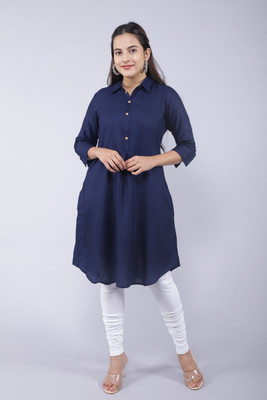 avyco Women Solid A-line Kurta(Blue)