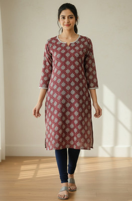 Golamdaz collection Women Printed, Geometric Print Straight Kurta(Maroon)