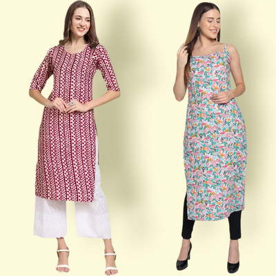HouseOfCommon Women Printed Straight Kurta(Multicolor)