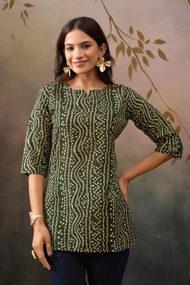 Priniti Women Printed Straight Kurta(Green)