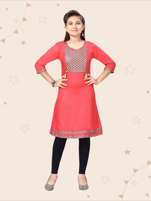 Kidotsav Girls Abstract A-line Kurta(Red)