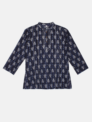 KiddoPanti Boys Printed Straight Kurta(Blue)