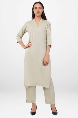 IZZU INTERNATIONAL Women Solid A-line Kurta(Beige)