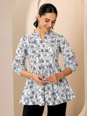 LIBAS Women Printed A-line Kurta(Grey)