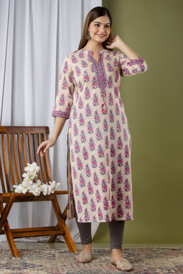 AREEH Women Embroidered A-line Kurta(Brown)