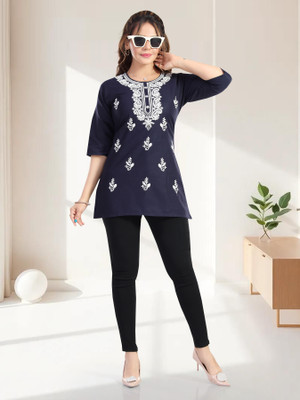 SHLOKE Women Solid Tunic Kurta(Dark Blue)