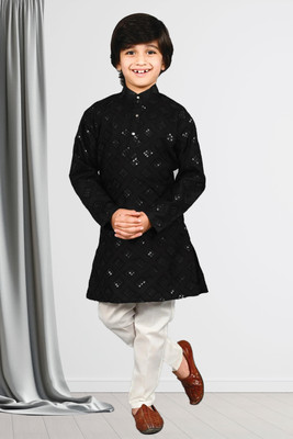Anaya Azrin Boys Embroidered A-line Kurta(Black)