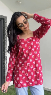 Shions Casual Floral Print Women Pink Top