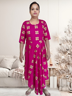 Deeta Fashion Women Printed Anarkali Kurta(Pink)