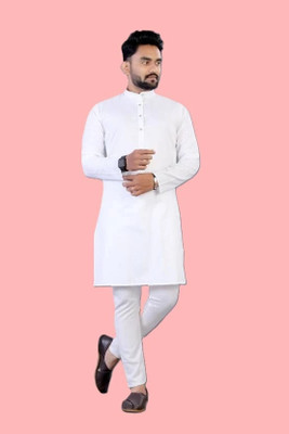 Krisha trend Men Solid Straight Kurta(White)