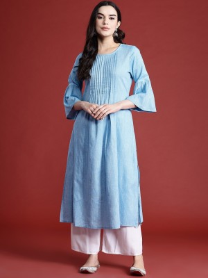 all about you Women Solid Straight Kurta(Light Blue)