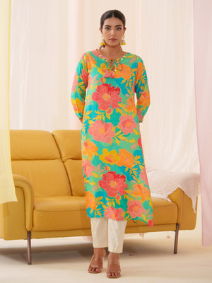 Sangria Women Floral Print Straight Kurta(Multicolor)