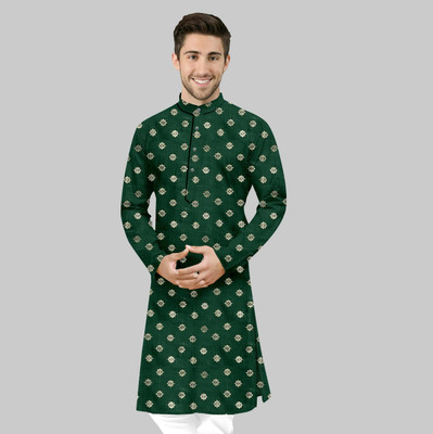 HIKNOCK Men Printed Straight Kurta(Green)