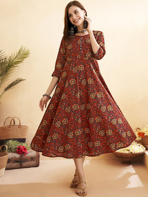ANOUK Women Printed Anarkali Kurta(Maroon)