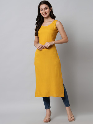 CHARMANT Women Self Design A-line Kurta(Yellow)