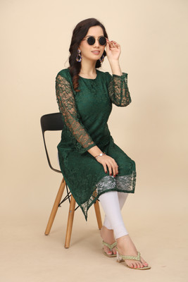 Manthan Creation Women Floral Print A-line Kurta(Green)