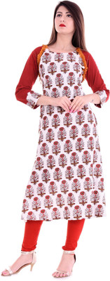 Yash Gallery Women Floral Print A-line Kurta(White)