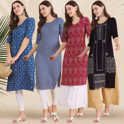1 Stop Fashion Women Printed Straight Kurta(Multicolor)