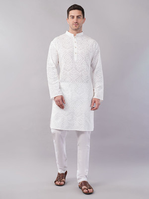 Moda Rapido Men Embroidered Straight Kurta(White)