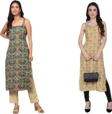 KAUTAQI Women Printed Straight Kurta(Multicolor)