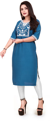 RIDDHI COLLECTION MALL Women Embroidered A-line Kurta(Blue)