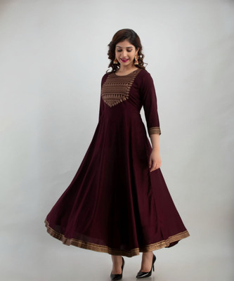 CREATIVE WORLD Women Printed Flared Kurta(Maroon)