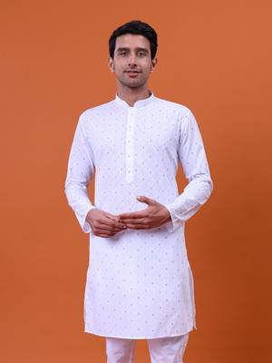 Namaskar Men Printed Straight Kurta(White)