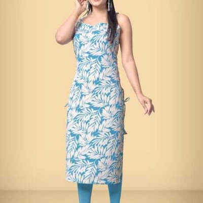 Vinnexa Women Printed, Floral Print A-line Kurta(Blue, White)