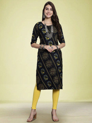 Moda Rapido Women Bandhani Straight Kurta(Black)