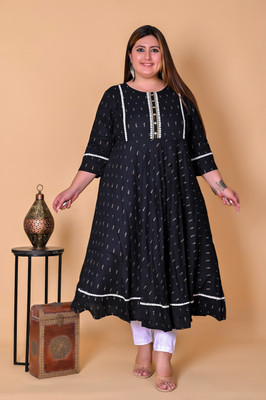Yash Gallery Women Solid Anarkali Kurta(Black)