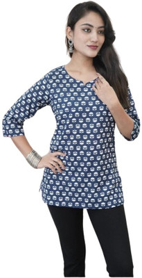 HouseofRivaa Women Printed Straight Kurta(Dark Blue)