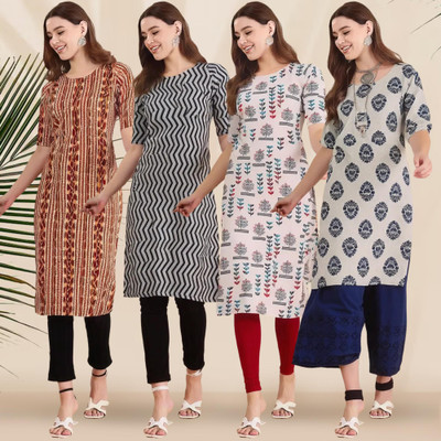 1 Stop Fashion Women Printed Straight Kurta(Multicolor)