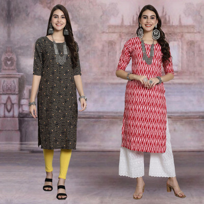 Moda Rapido Women Printed Straight Kurta(Multicolor)