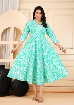 ANAYA Women Printed Anarkali Kurta(Blue)